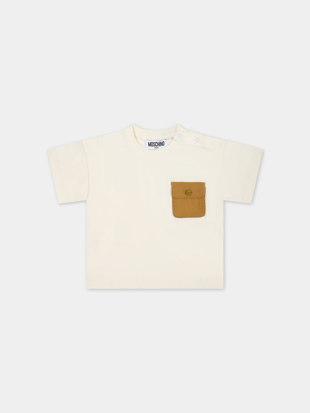 T-shirt avorio per neonato con taschino